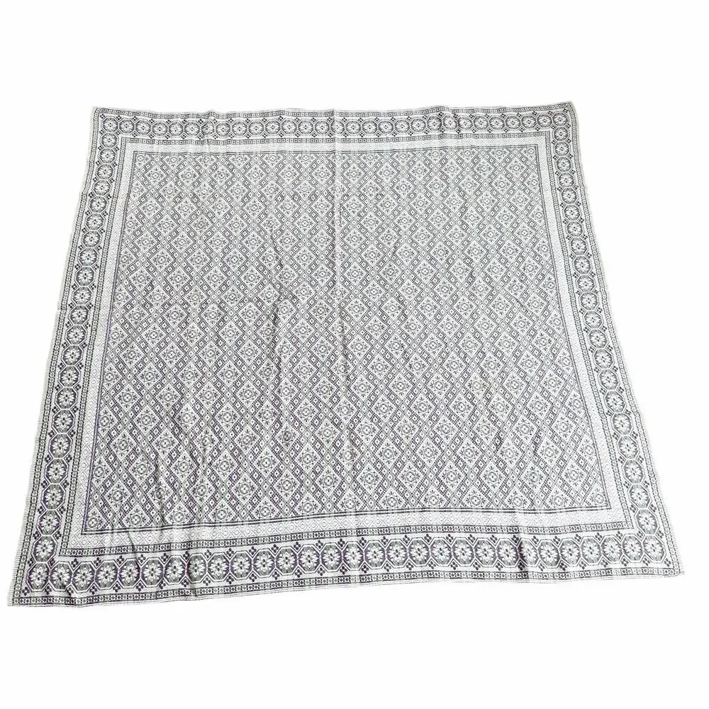 Vintage Purple Gray Geometric Block Print Tablecloth Retro Cottagecore 60x60